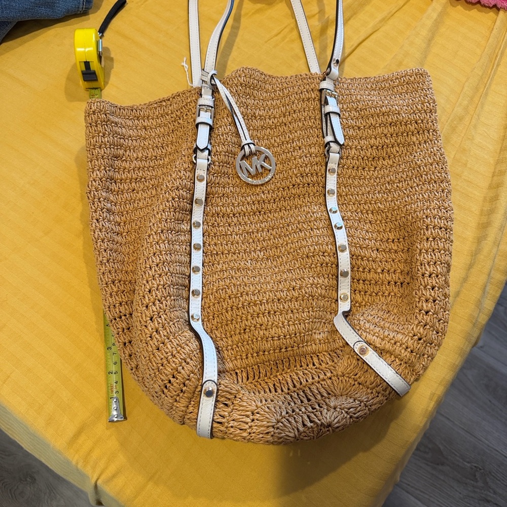 MICHAEL KORS MK WOVEN STRAW BEACH RAGIA TOTE Summer bag purse